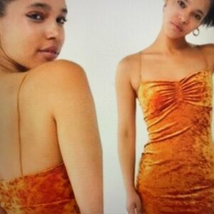 Urban Outfitters Burnt Orange Crushed Velvet Ruched Front Mini Dress Jr Size XS